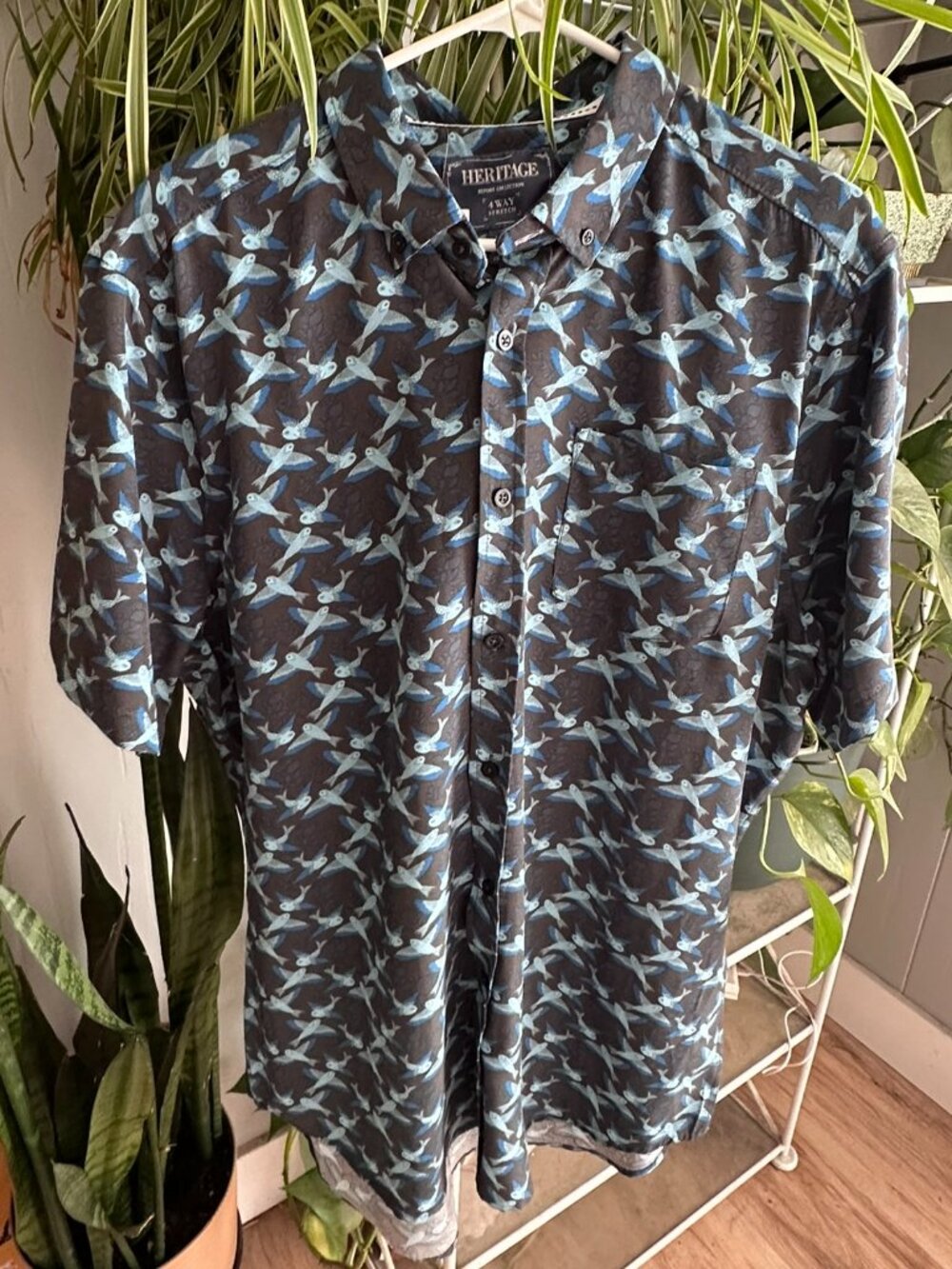 NWT Heritage Men's 4-Way Stretch Bird Print Shirt — XL Tall